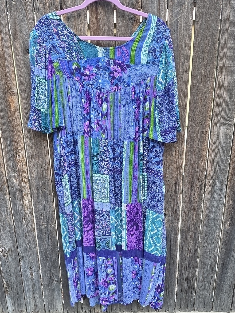 Vintage Saybury Purple Patchwork Floral Muumuu Or Nightgown Dress for Women